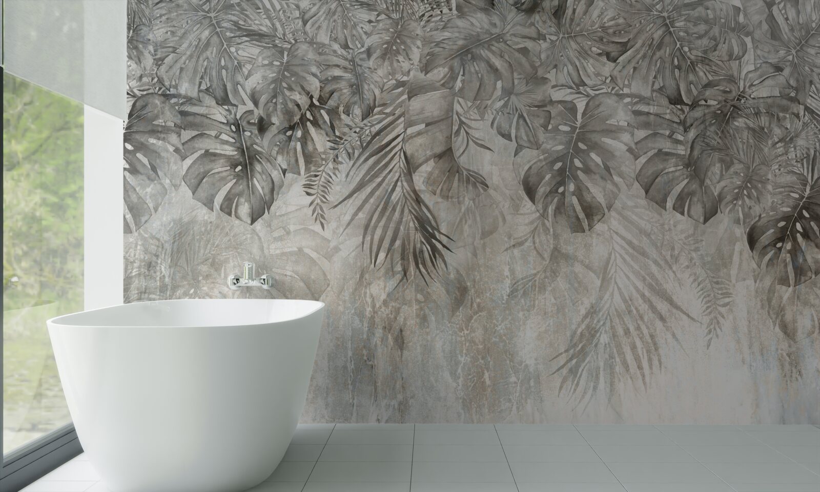 Papier peint feuilles tombant dans la brume de la jungle