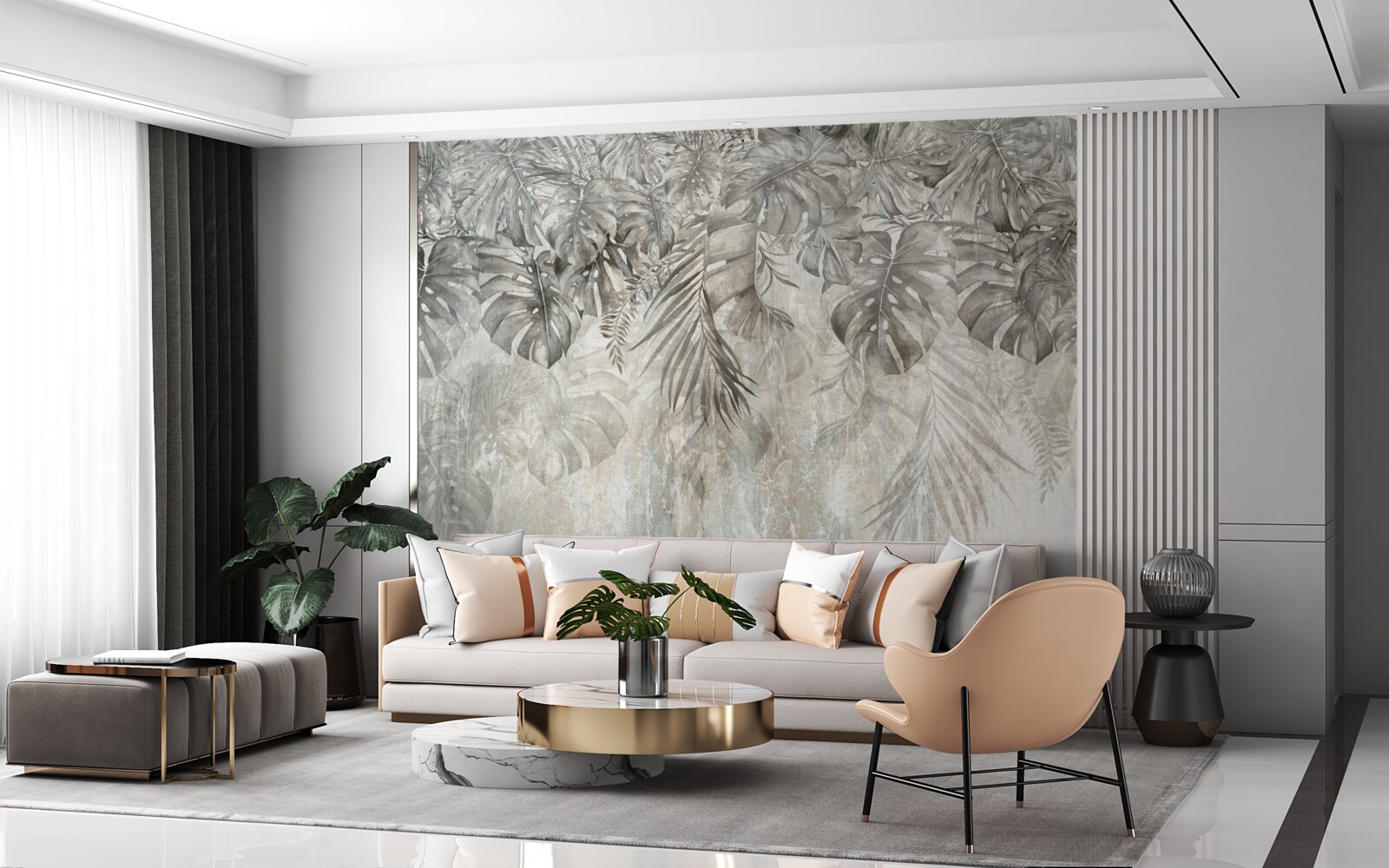 Papier peint feuilles tombant dans la brume de la jungle