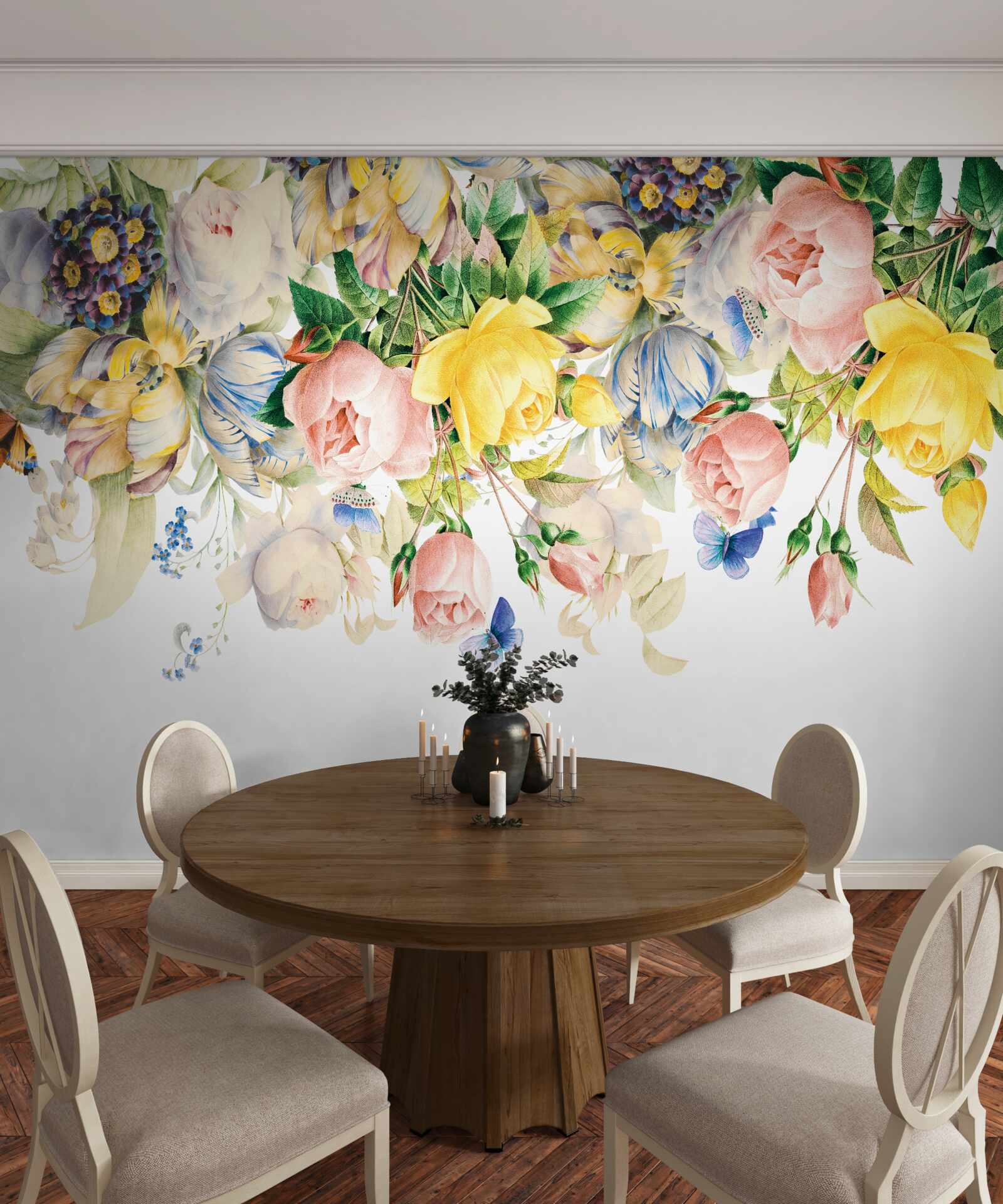 Papier peint belle composition de fleurs et de bourgeons