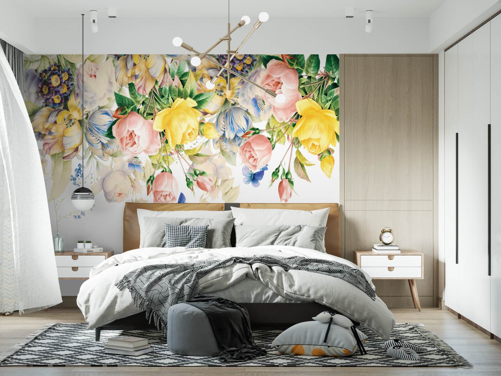 Papier peint belle composition de fleurs et de bourgeons