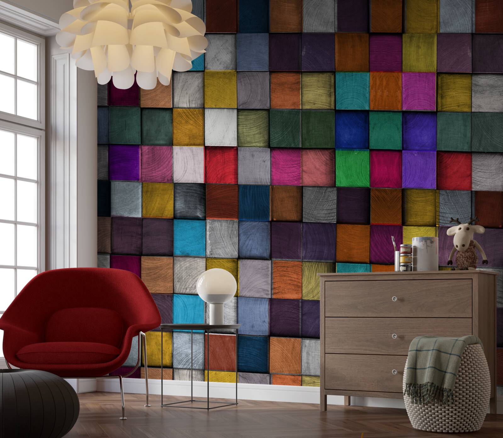 Papier peint carrés multicolores saturés