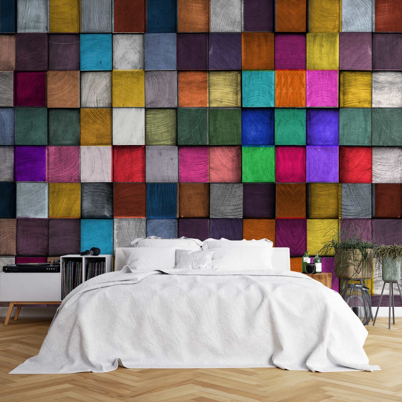 Papier peint carrés multicolores saturés