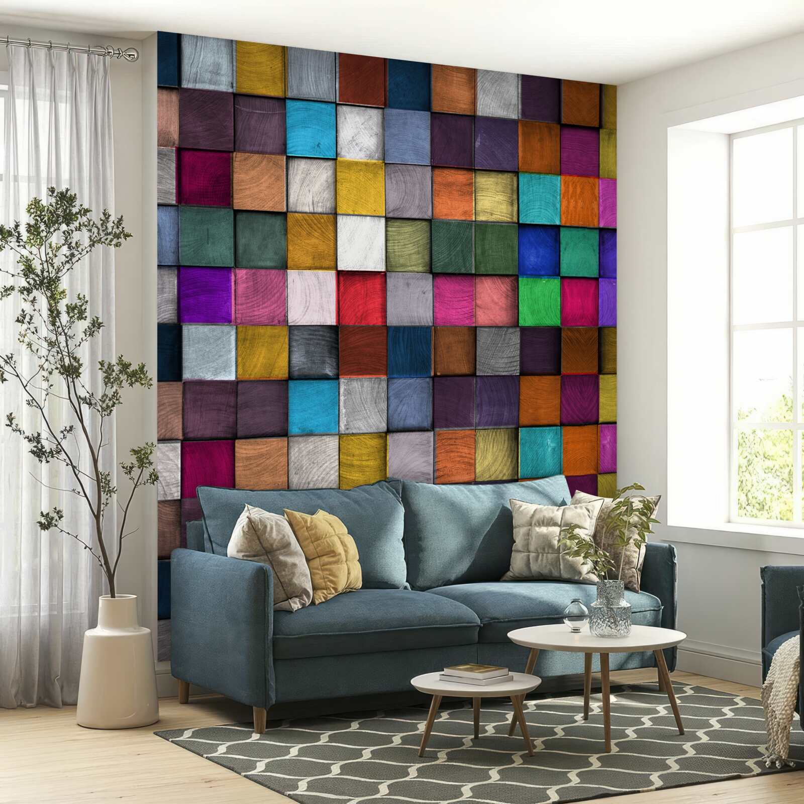 Papier peint carrés multicolores saturés