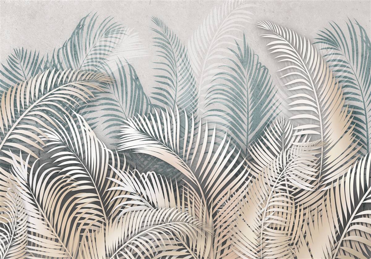 Papier peint feuilles de fougère dans les tons de brun et de vert