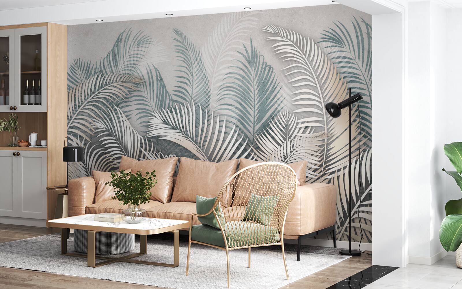 Papier peint feuilles de fougère dans les tons de brun et de vert