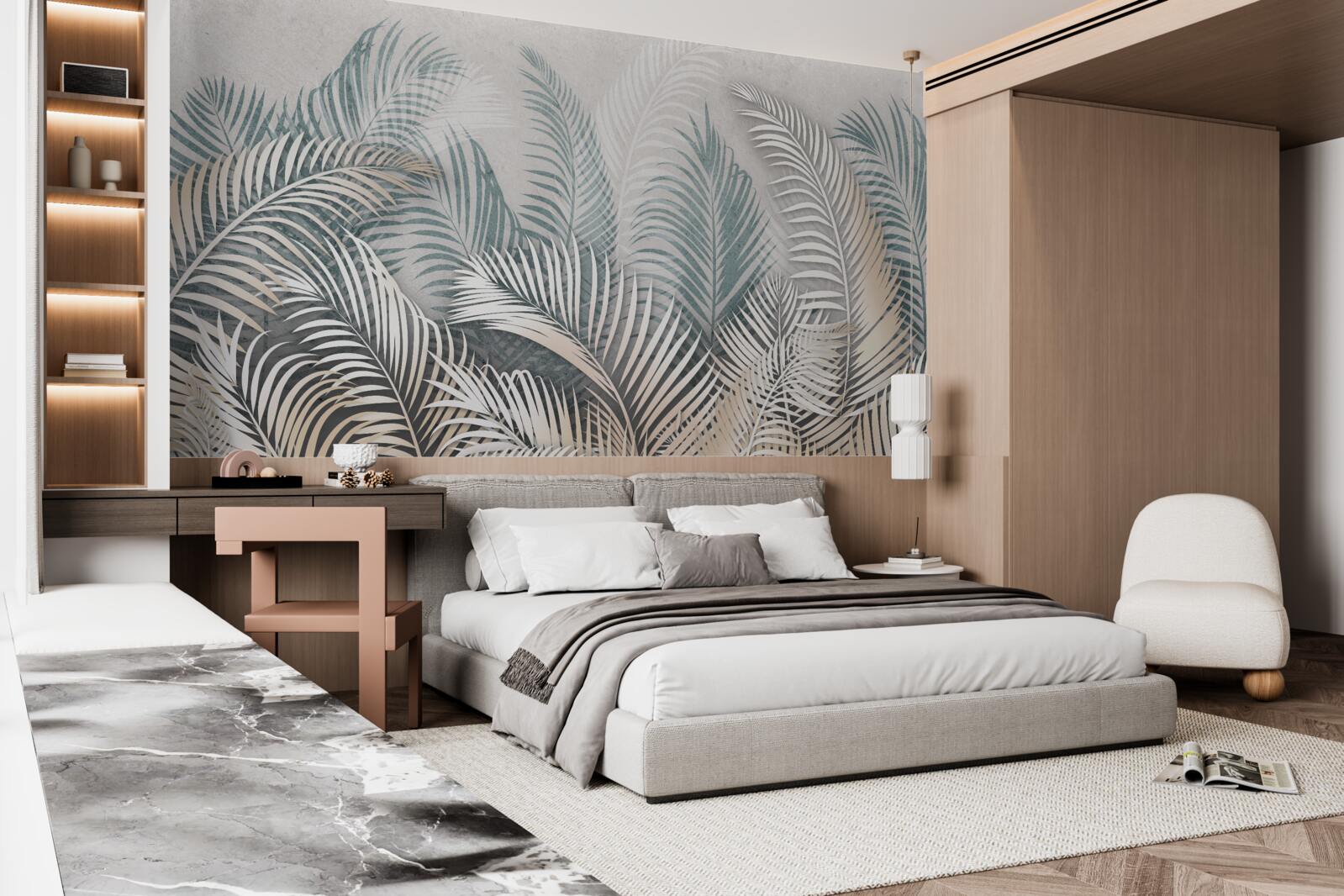 Papier peint feuilles de fougère dans les tons de brun et de vert