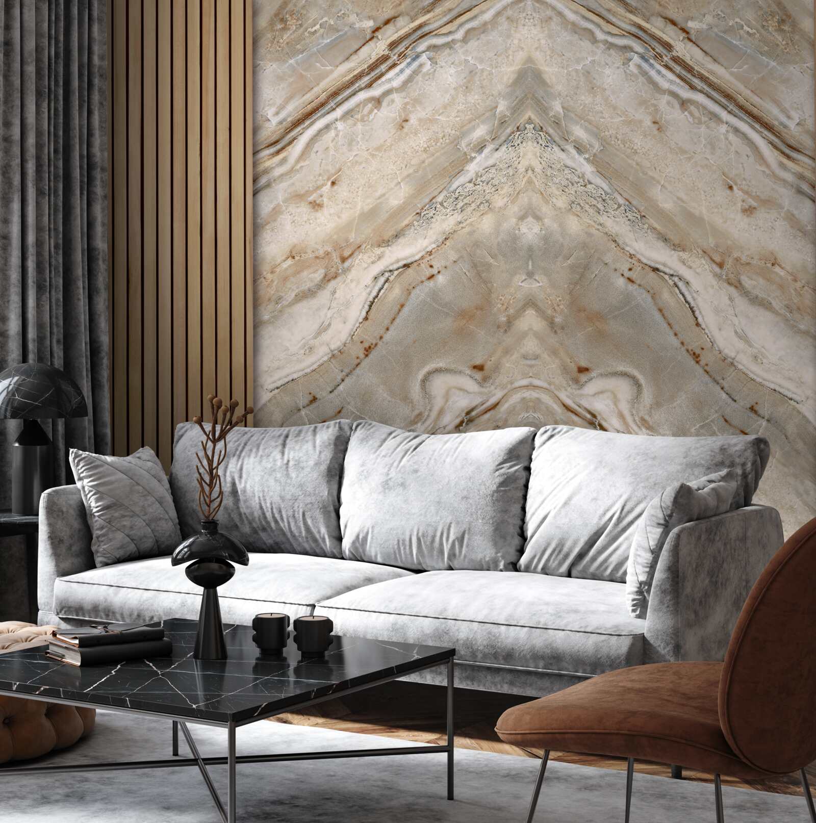 Papier peint bois vertical avec marbre clair