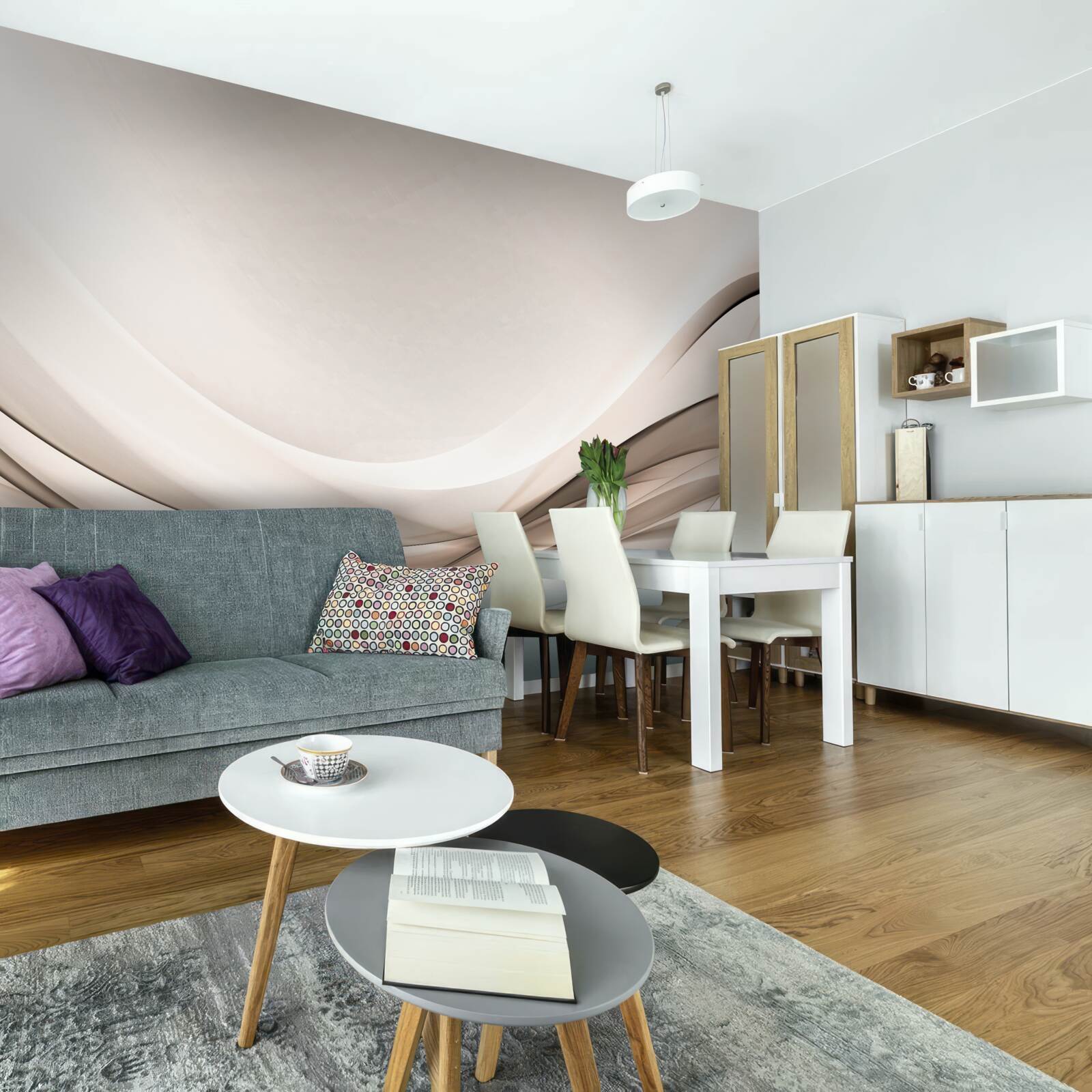 Papier peint courbes de soie lisse