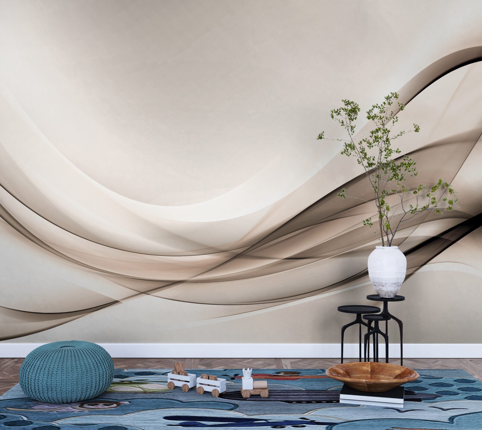 Papier peint courbes de soie lisse