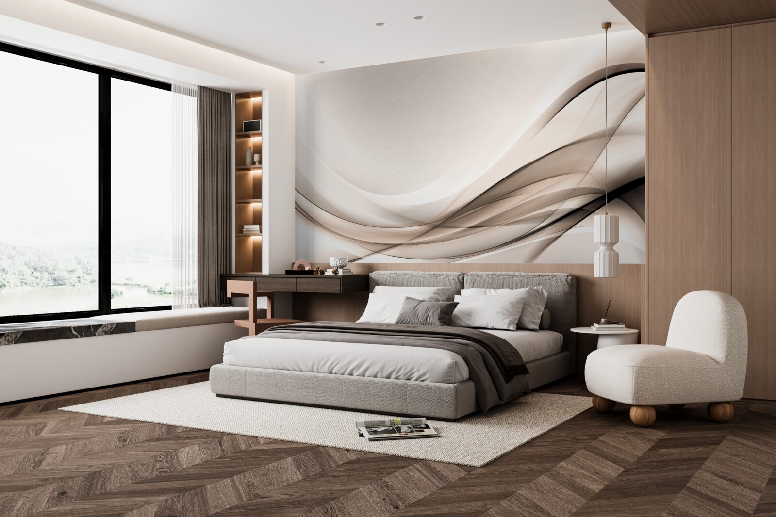 Papier peint courbes de soie lisse