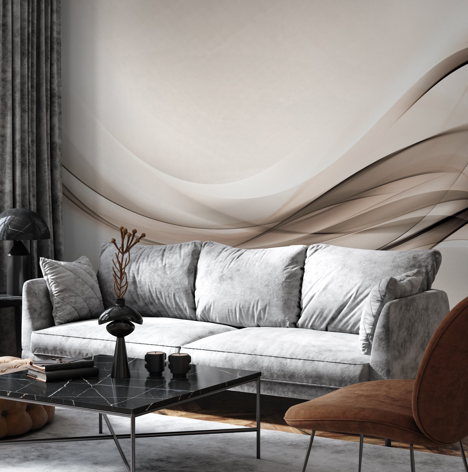 Papier peint courbes de soie lisse