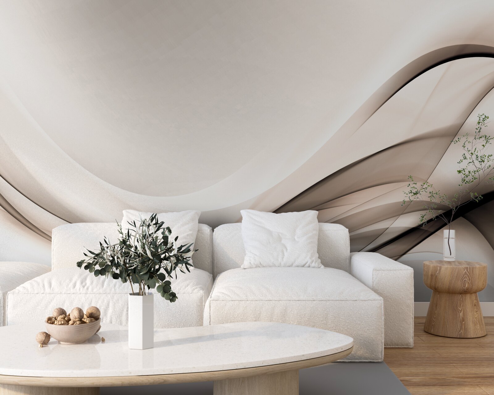 Papier peint courbes de soie lisse