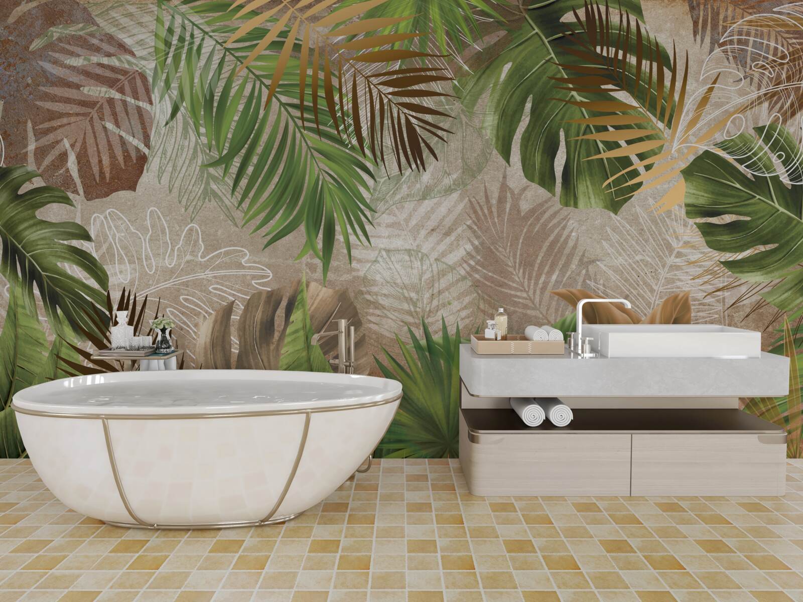 Papier peint variété de fougères vertes