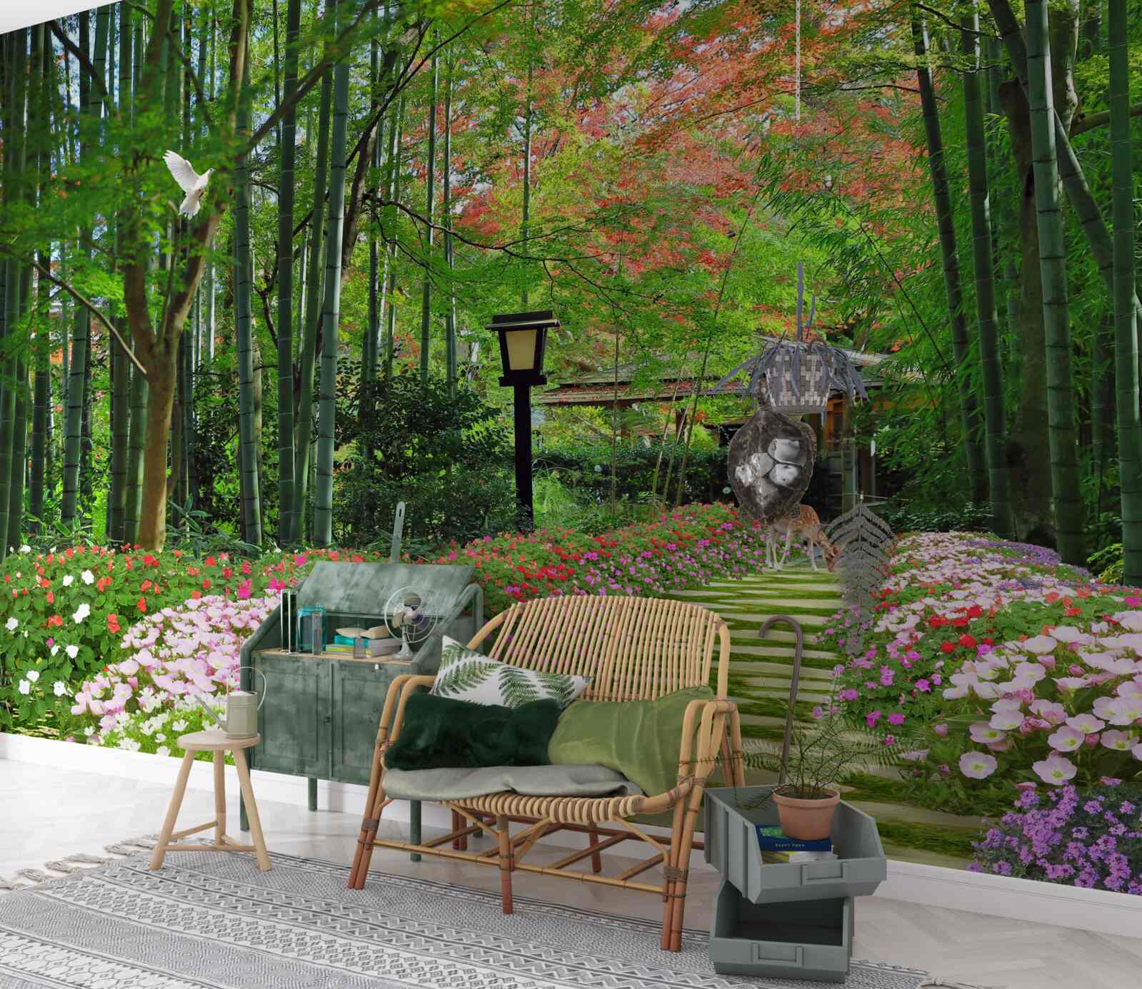 Papier peint photo d'une forêt avec de la verdure et un chemin