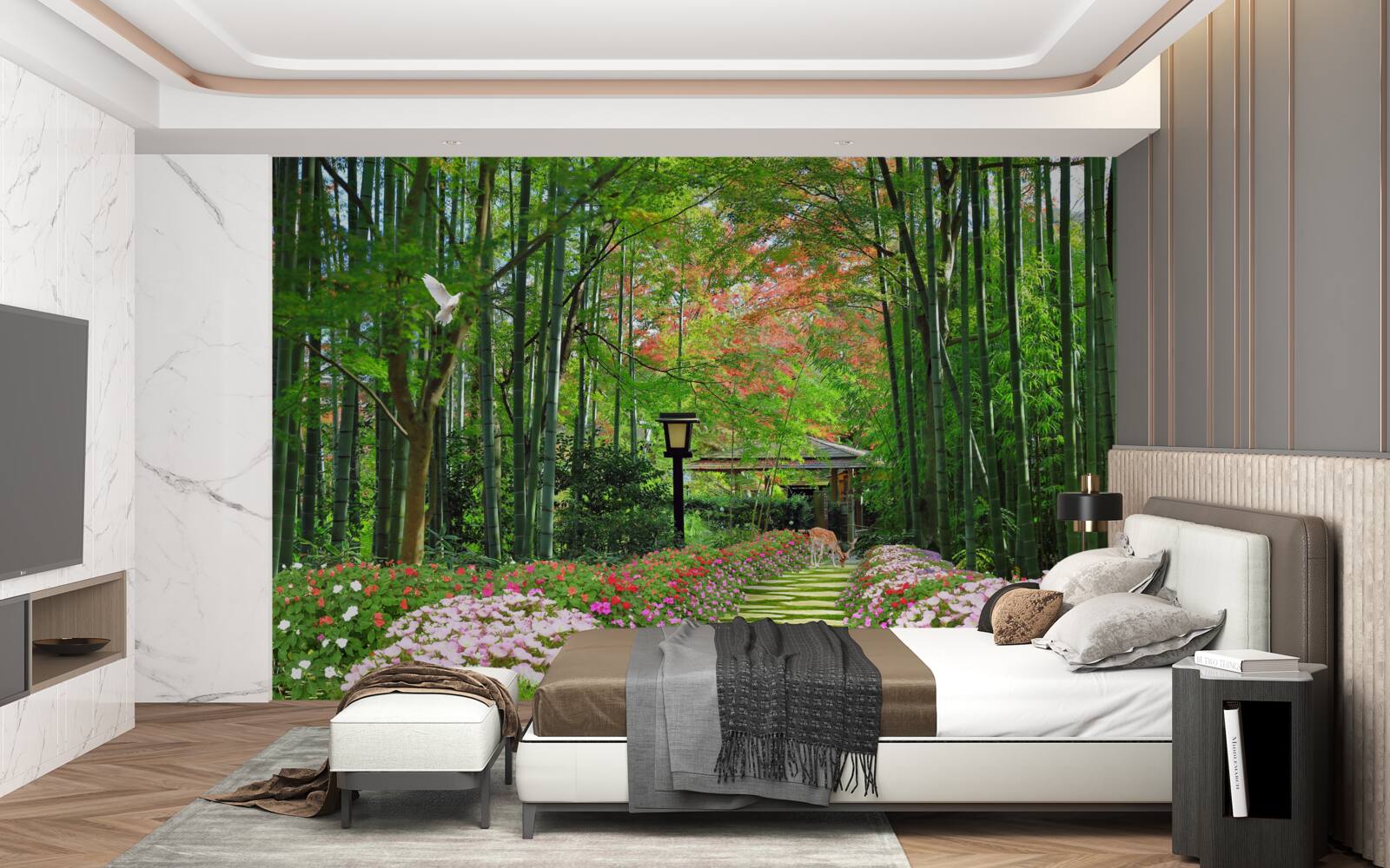 Papier peint photo d'une forêt avec de la verdure et un chemin