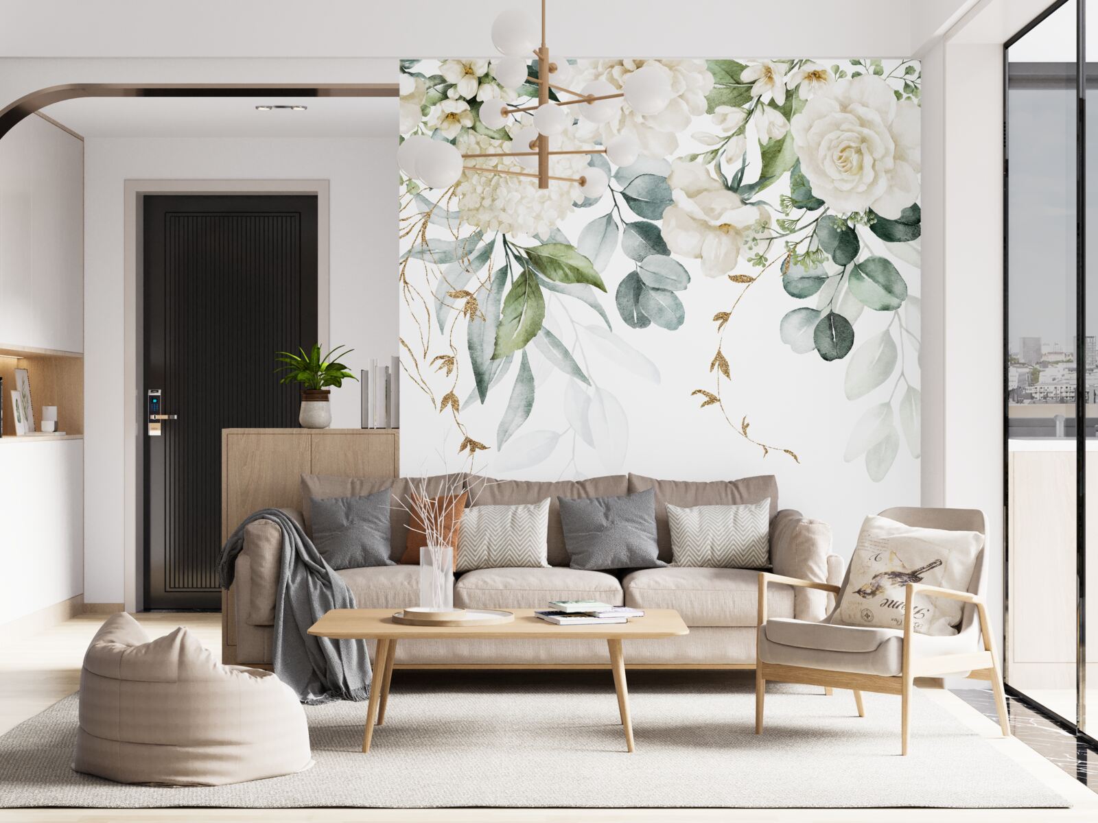 Papier peint des roses éclatantes et des lilas pâles