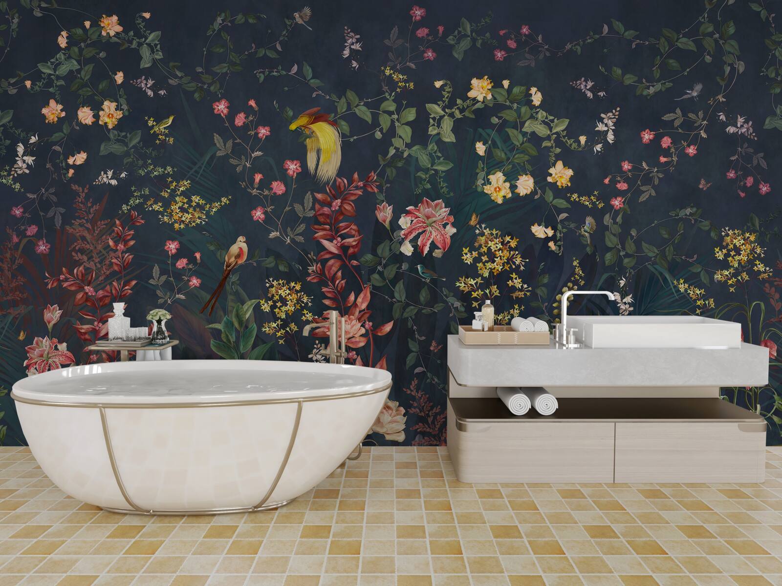 Papier peint fleurs de nuit