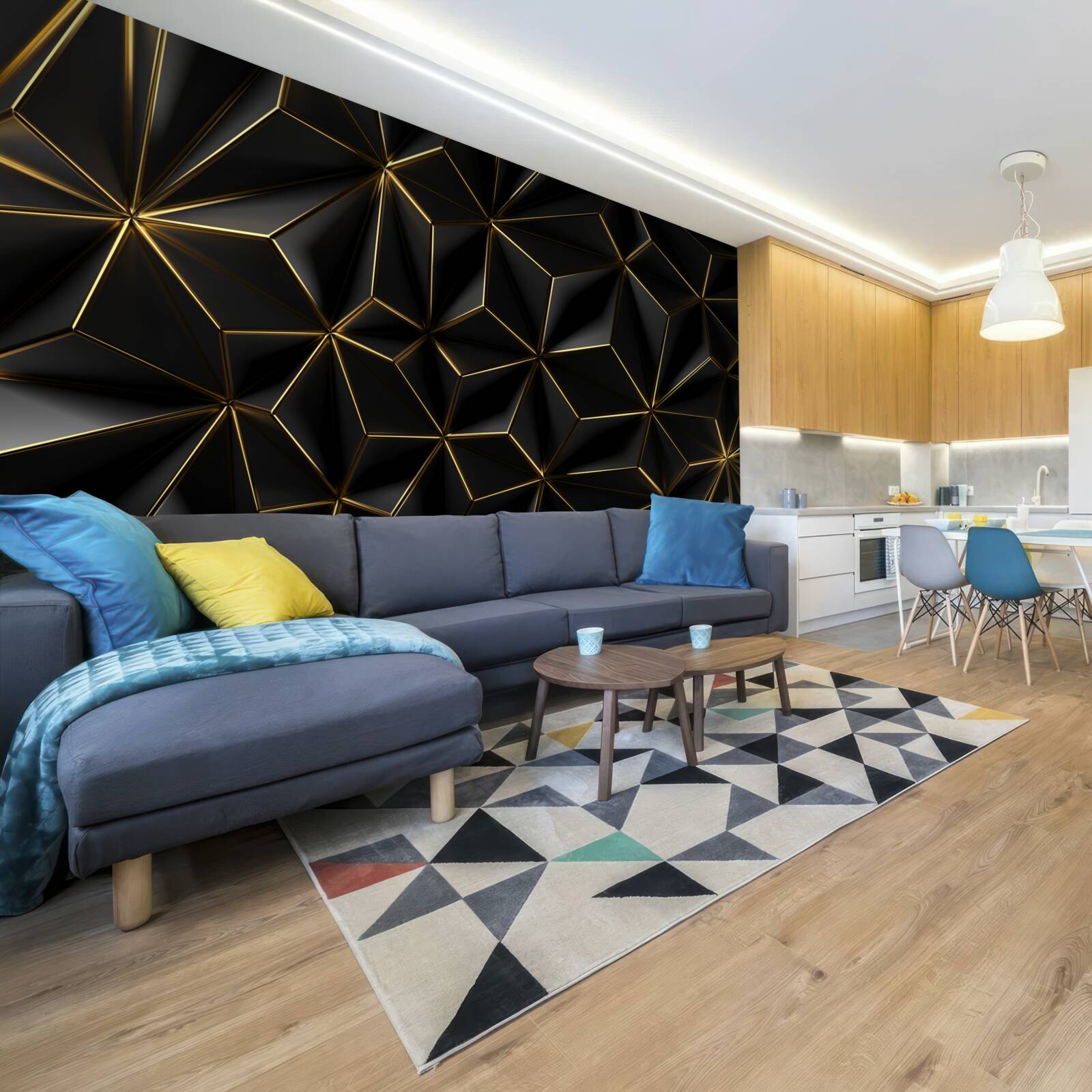 Papier peint des figures noires faites d'or volumineux