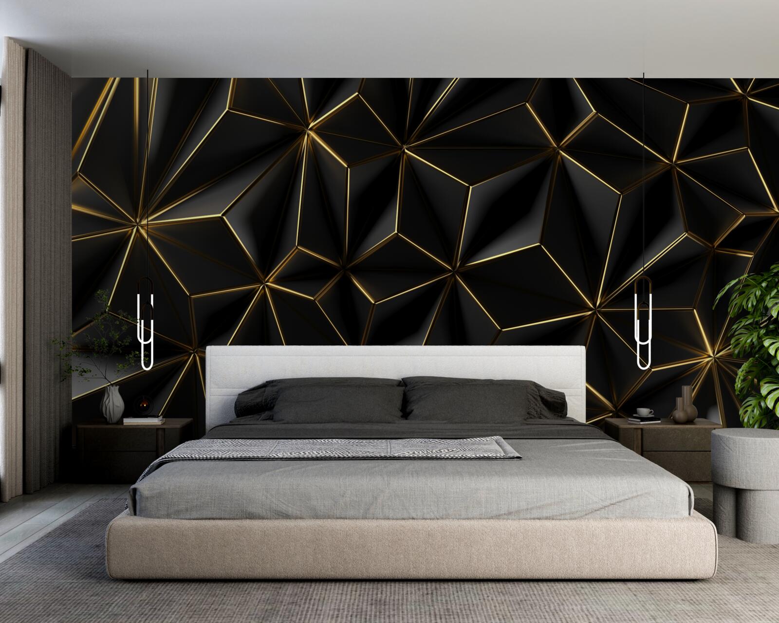 Papier peint des figures noires faites d'or volumineux