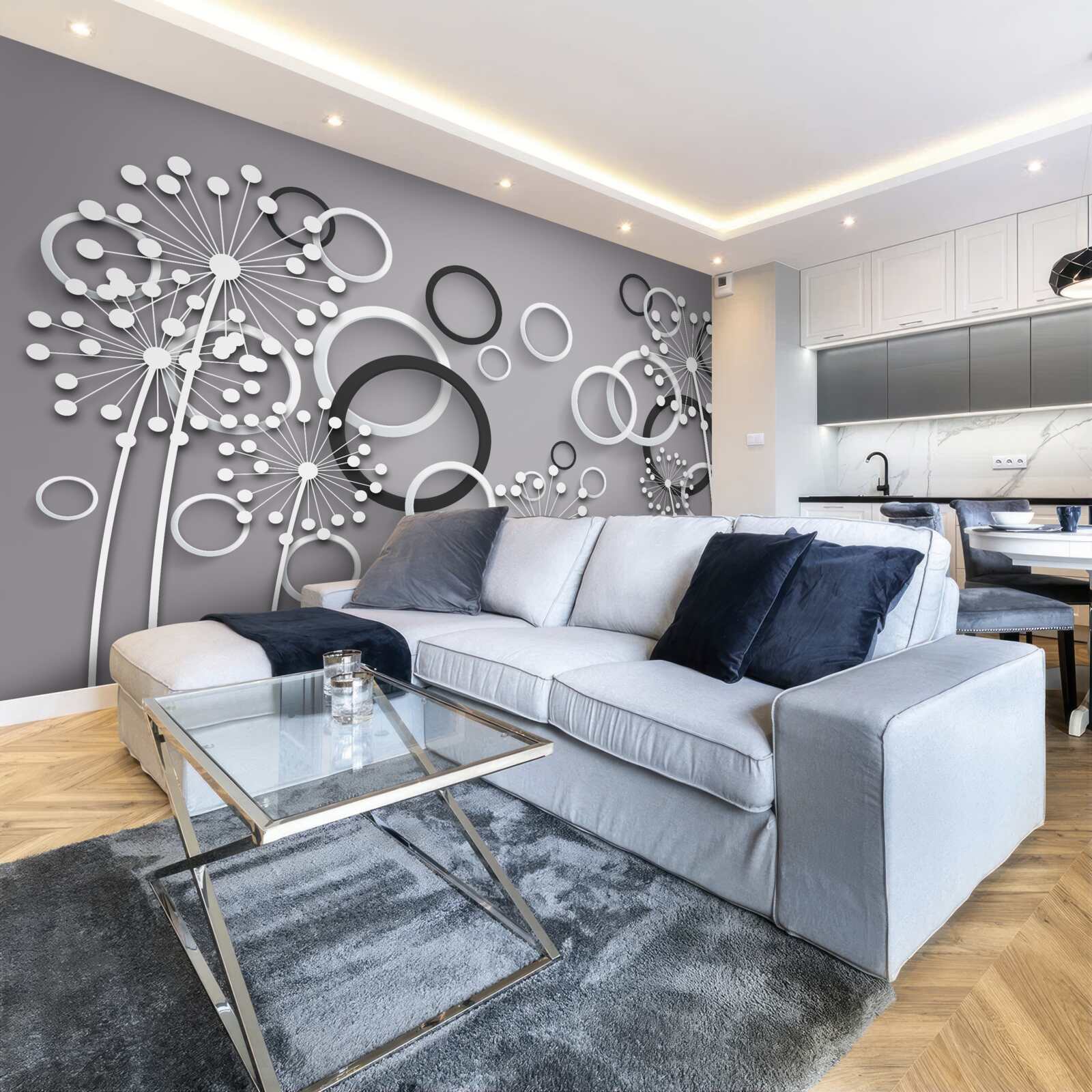 Papier peint cercles gris et asclépiades