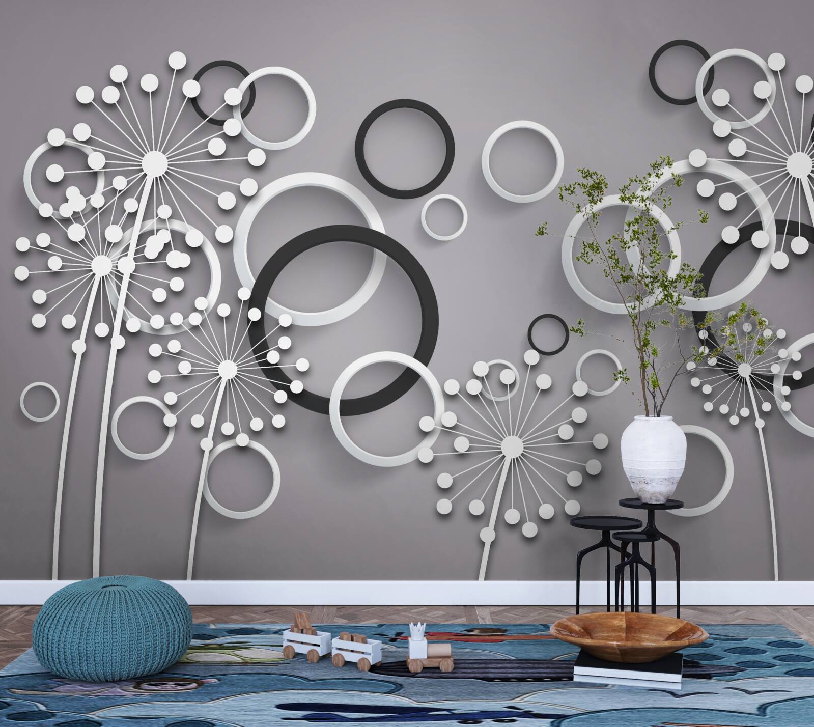 Papier peint cercles gris et asclépiades