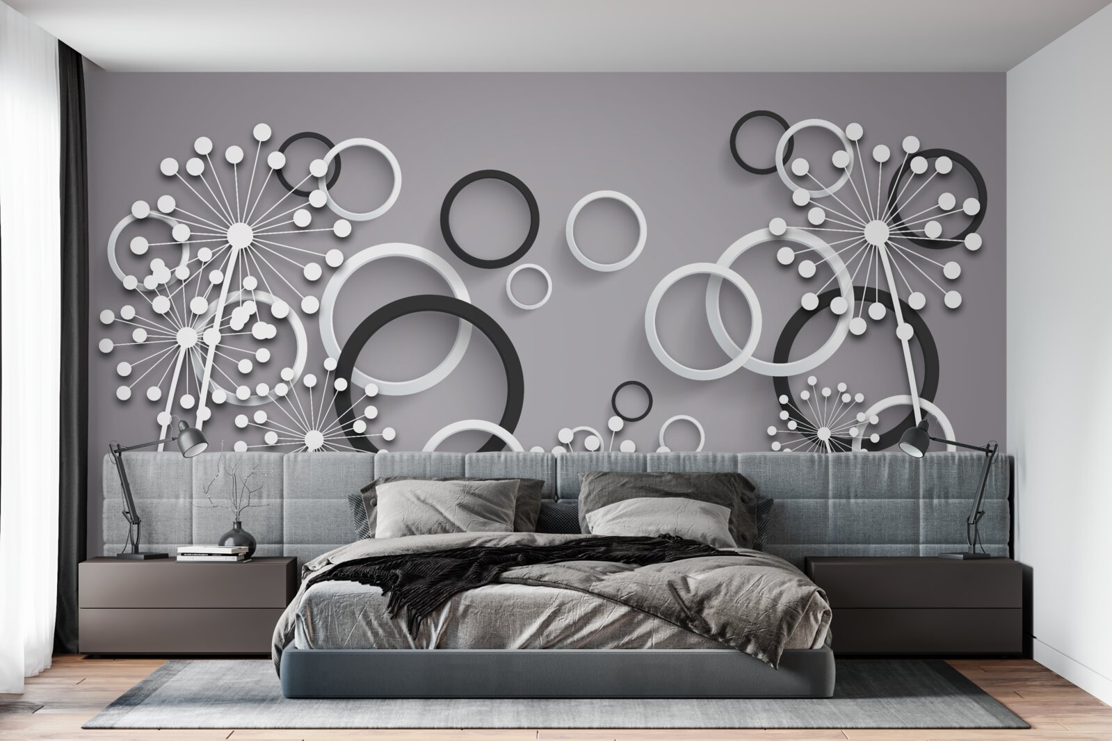 Papier peint cercles gris et asclépiades