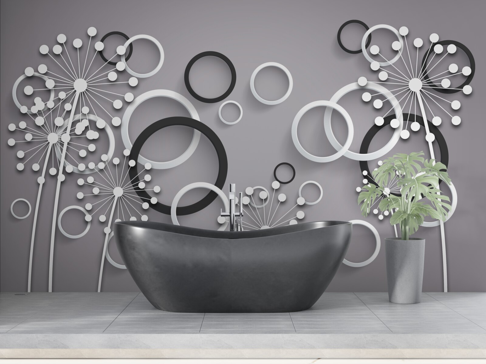 Papier peint cercles gris et asclépiades