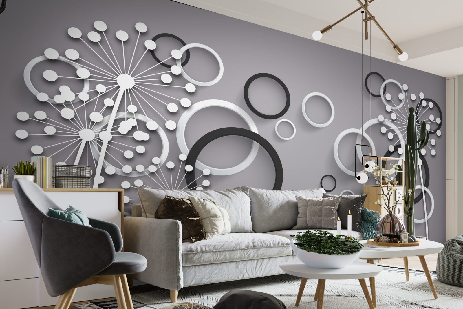 Papier peint cercles gris et asclépiades