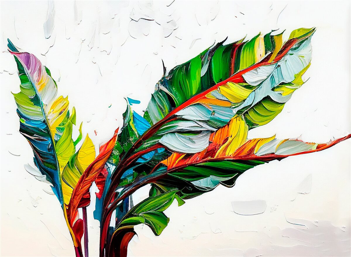 Papier peint feuilles peintes en couleurs vives