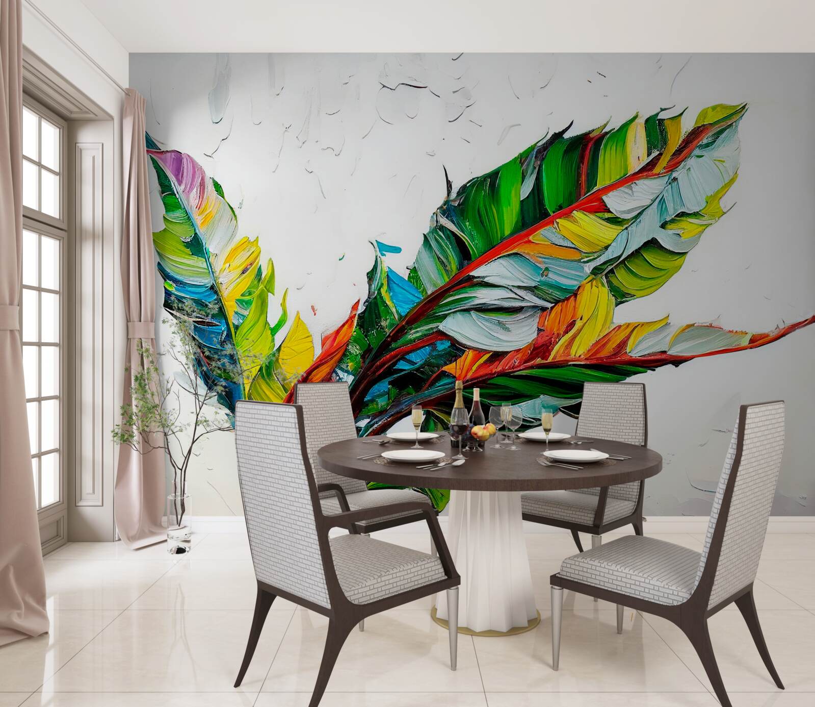 Papier peint feuilles peintes en couleurs vives