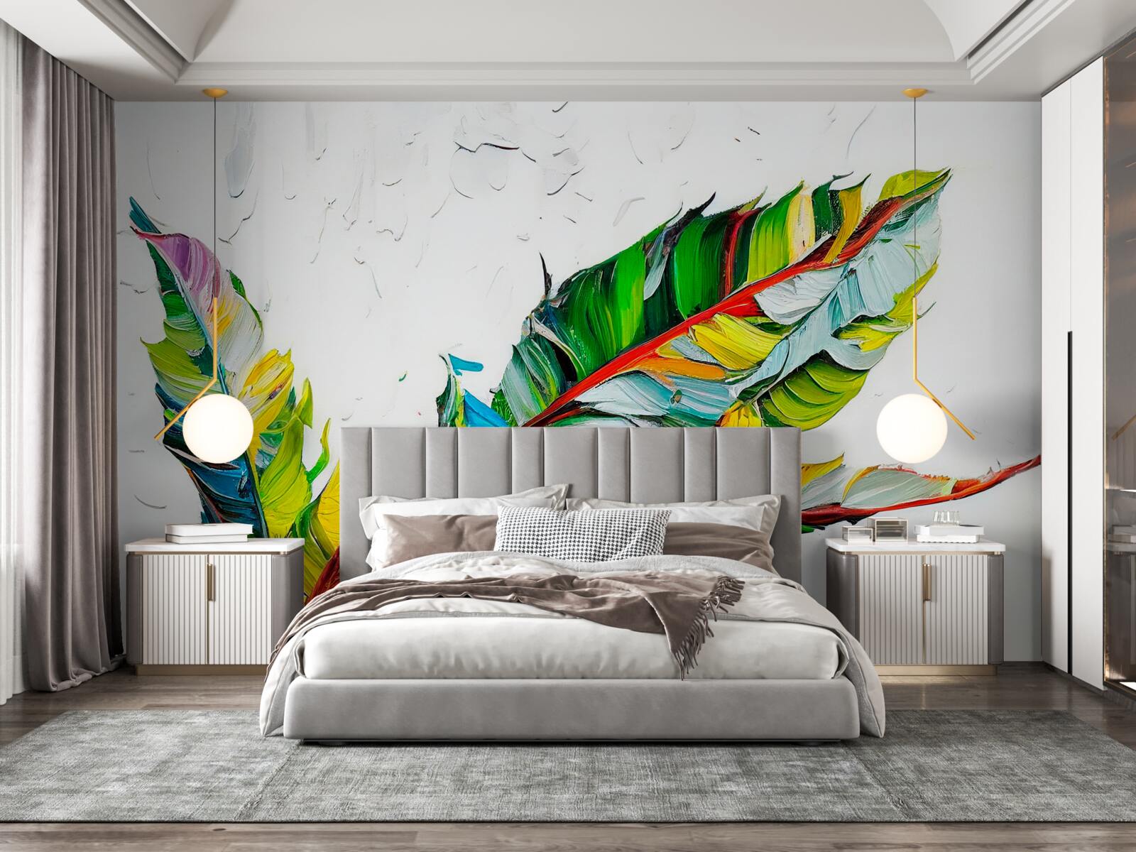 Papier peint feuilles peintes en couleurs vives