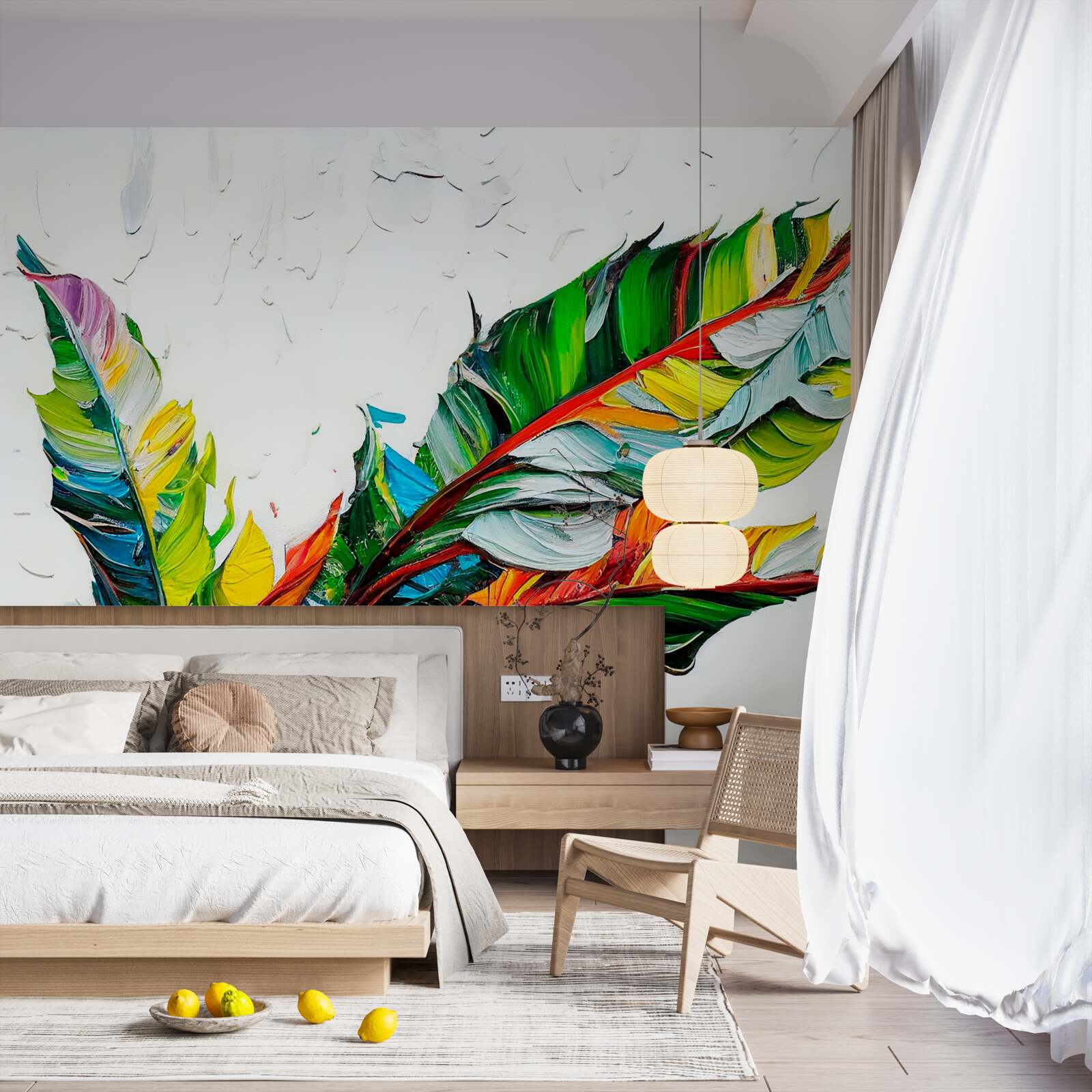 Papier peint feuilles peintes en couleurs vives