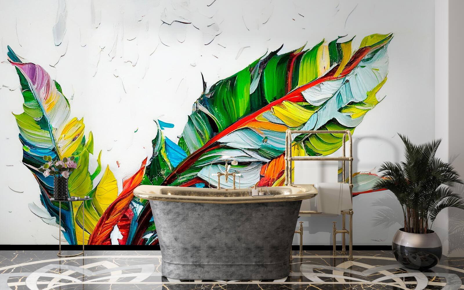 Papier peint feuilles peintes en couleurs vives