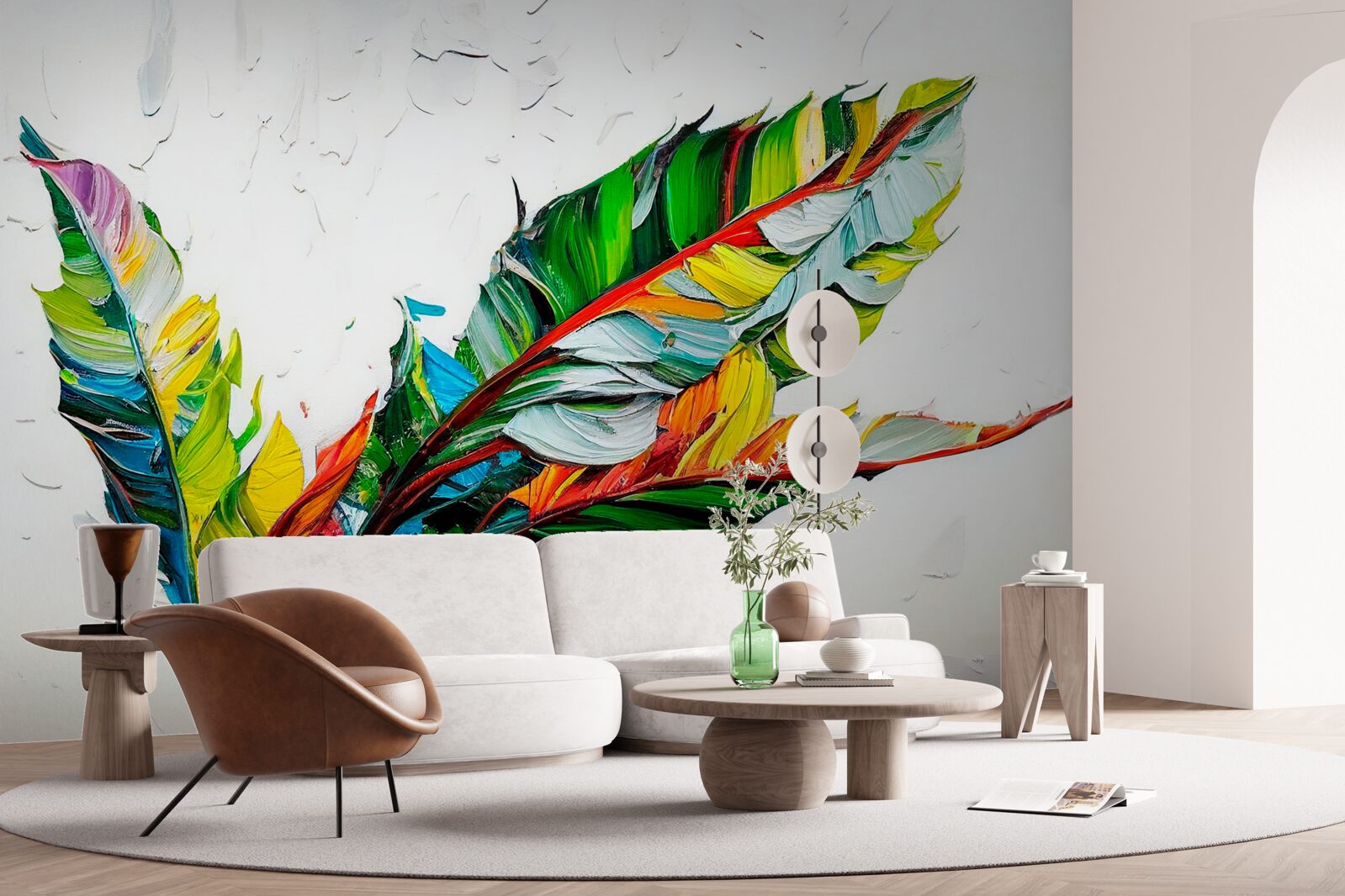 Papier peint feuilles peintes en couleurs vives