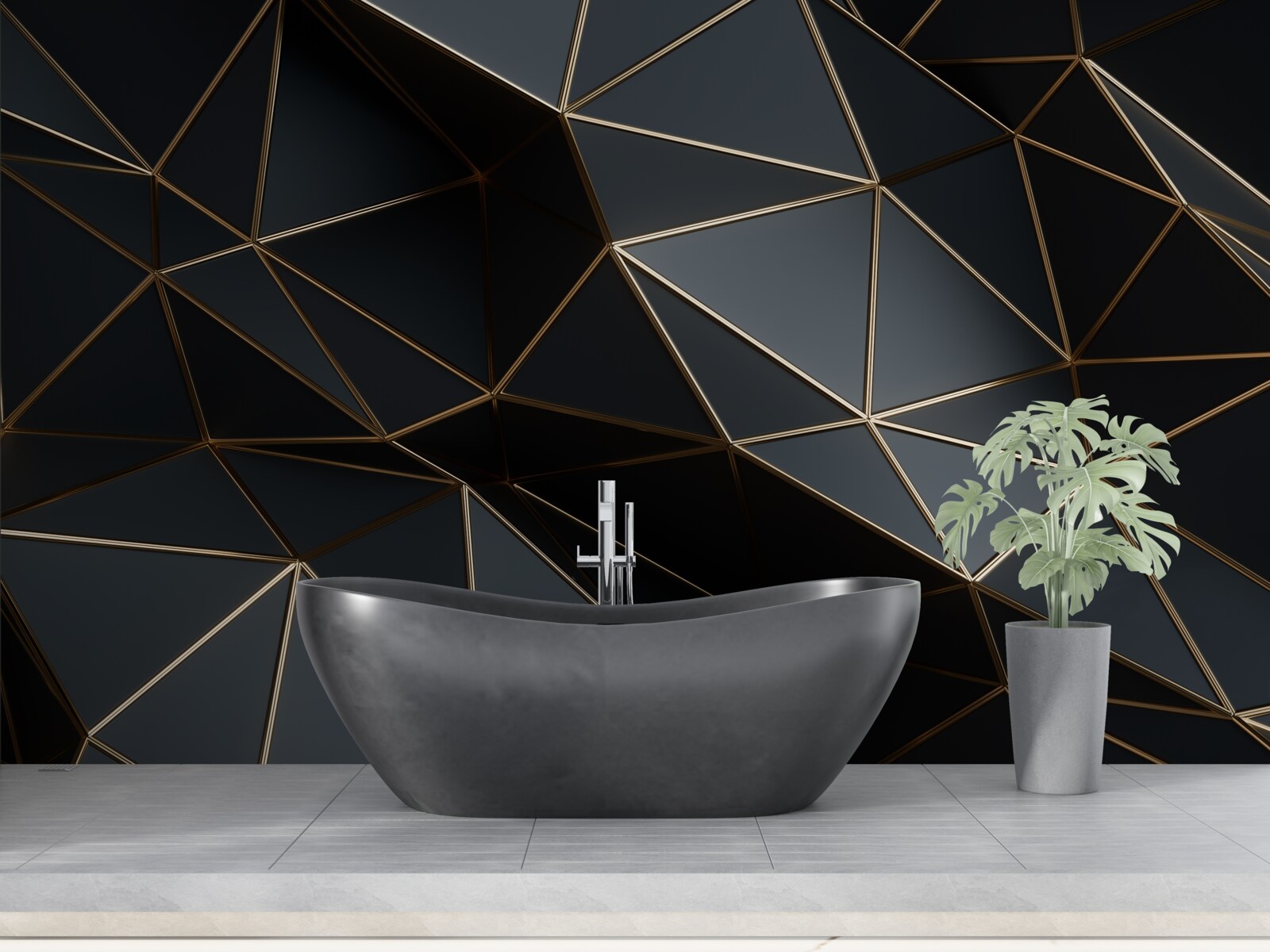 Papier peint objets 3d noir et or