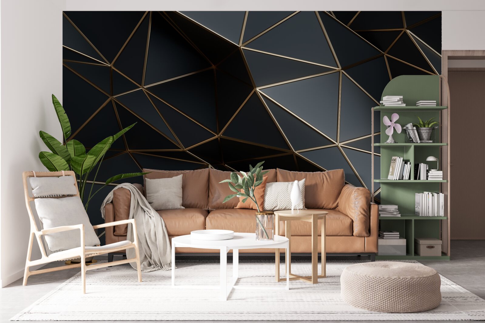 Papier peint objets 3d noir et or