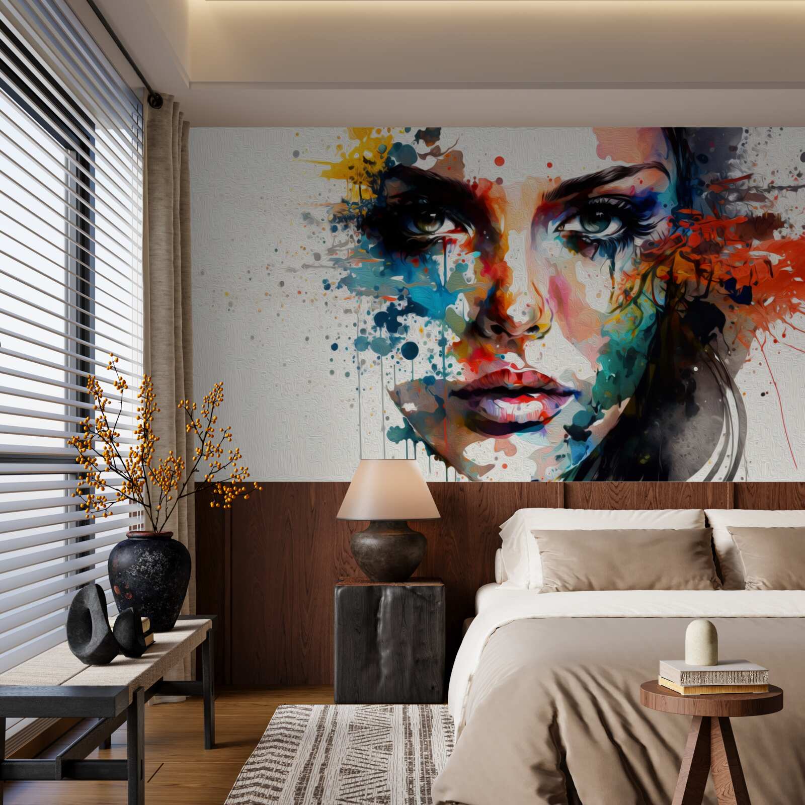 Papier peint fille aux couleurs riches