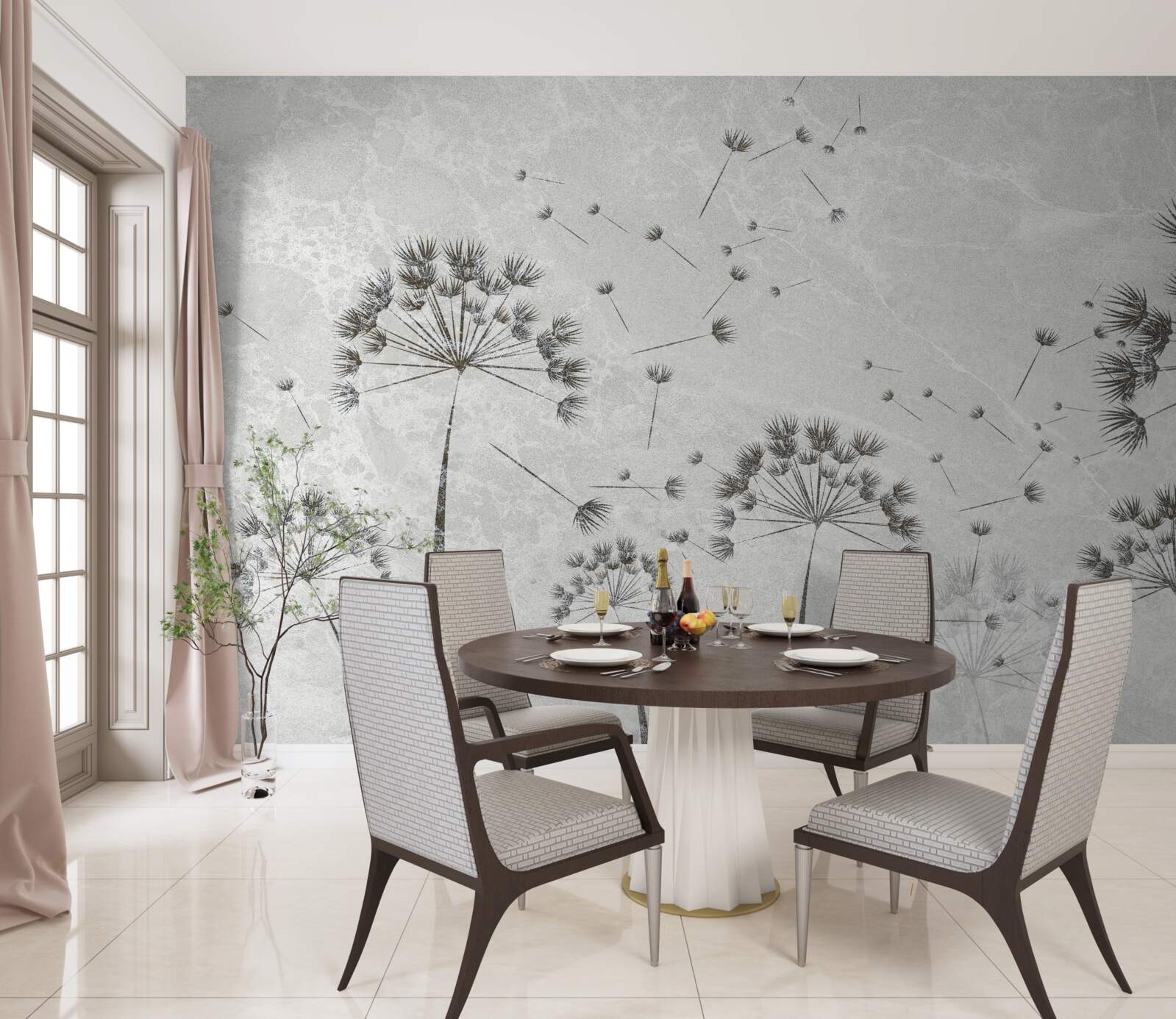 Papier peint le vent emporte les pétales de pissenlit