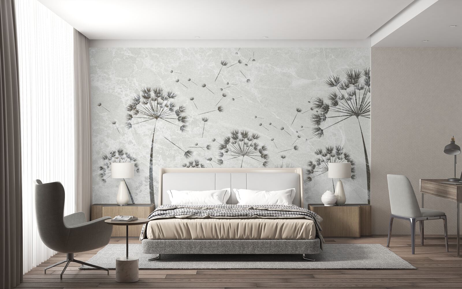 Papier peint le vent emporte les pétales de pissenlit