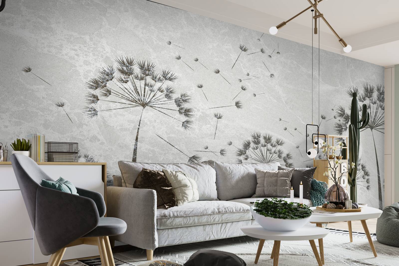 Papier peint le vent emporte les pétales de pissenlit