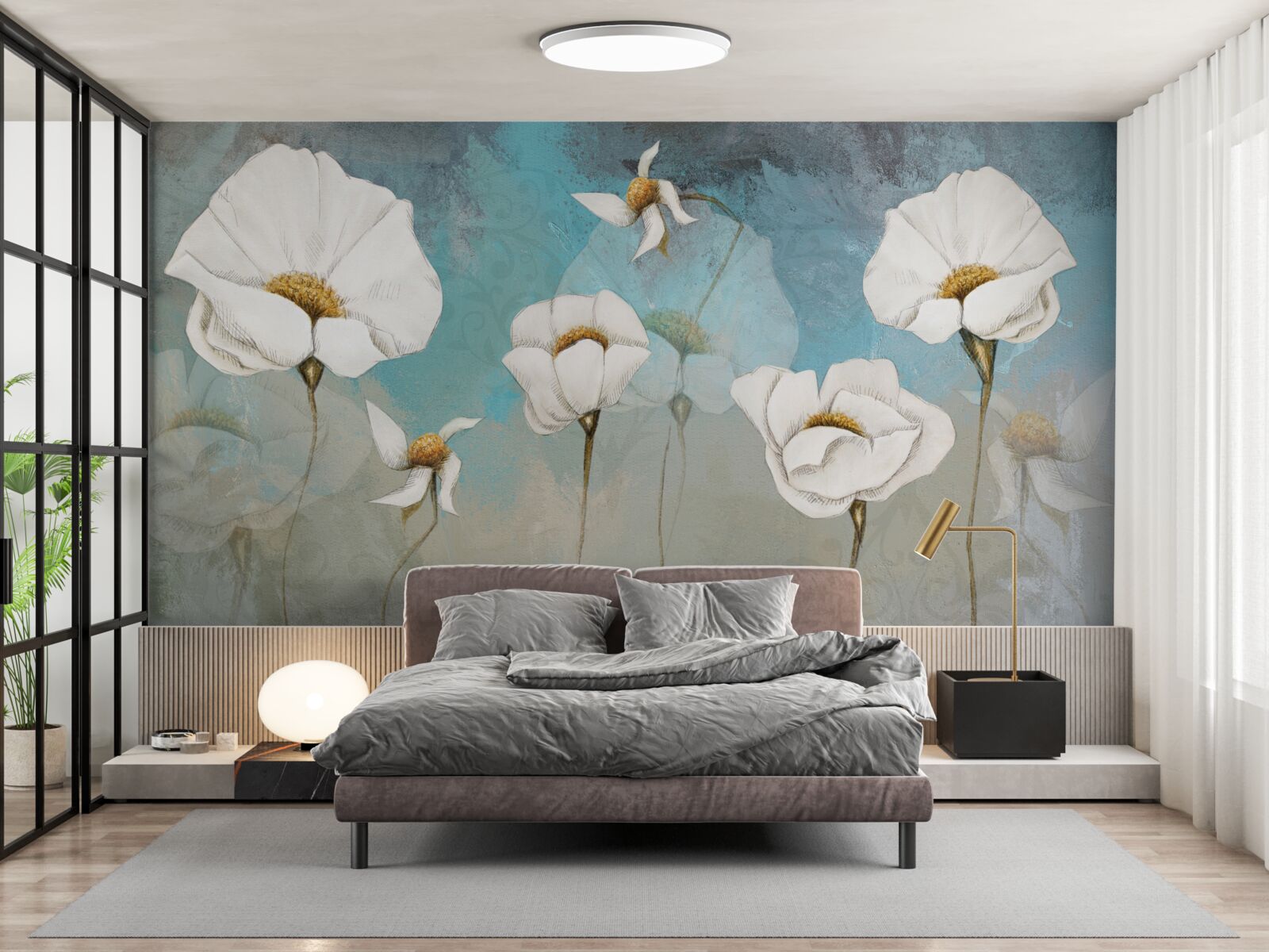 Papier peint délicates fleurs de pavot blanc