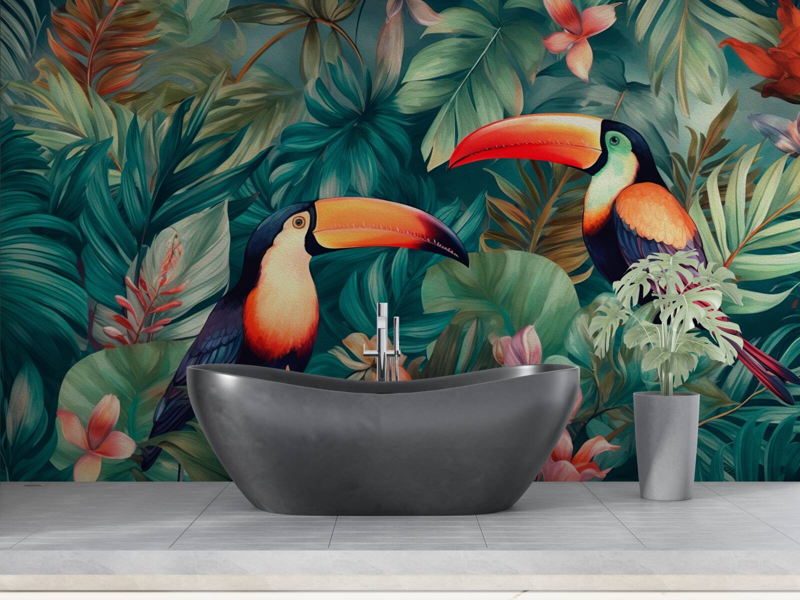 Papier peint grands perroquets parmi les feuilles