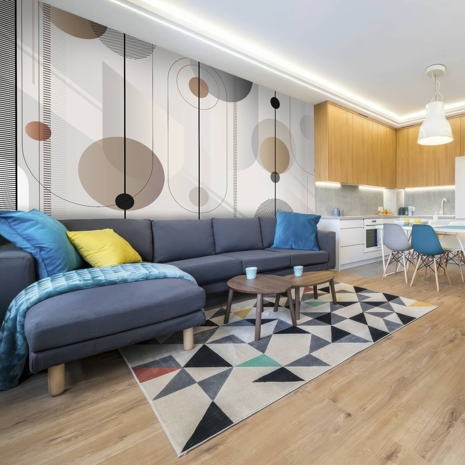 Papier peint lignes légères et cercles abstraits