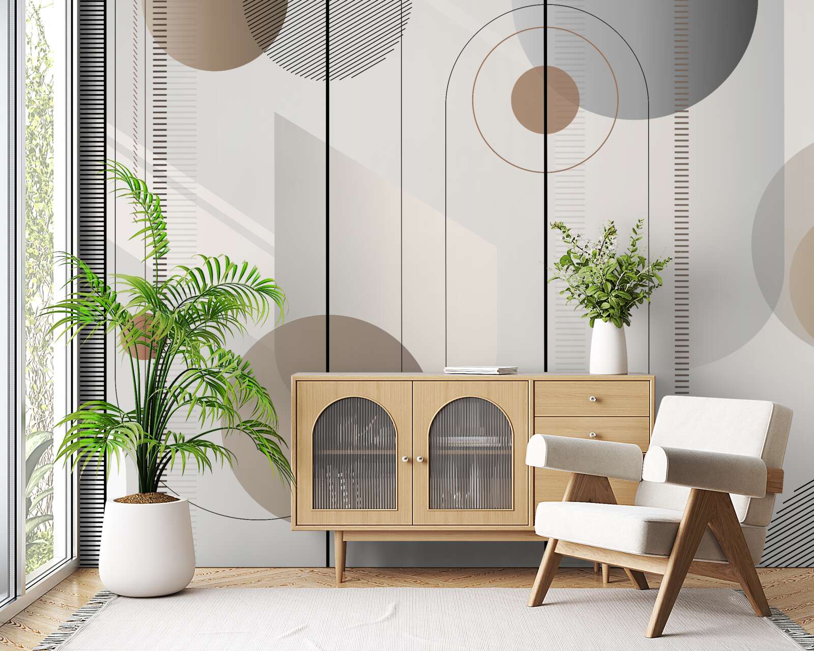 Papier peint lignes légères et cercles abstraits