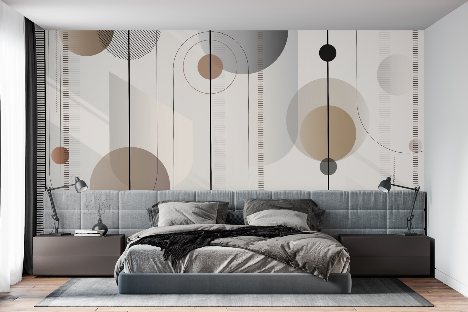 Papier peint lignes légères et cercles abstraits