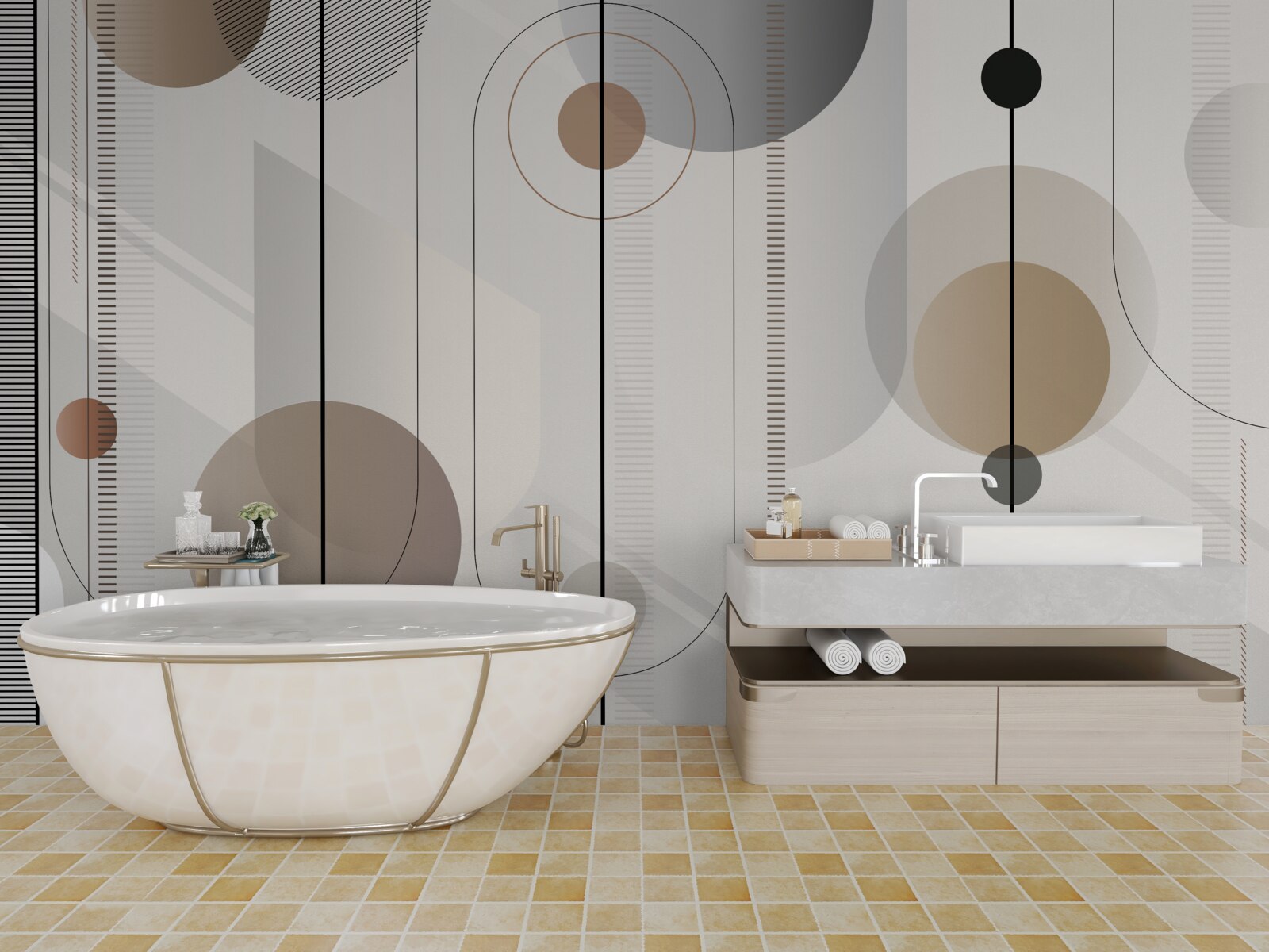 Papier peint lignes légères et cercles abstraits