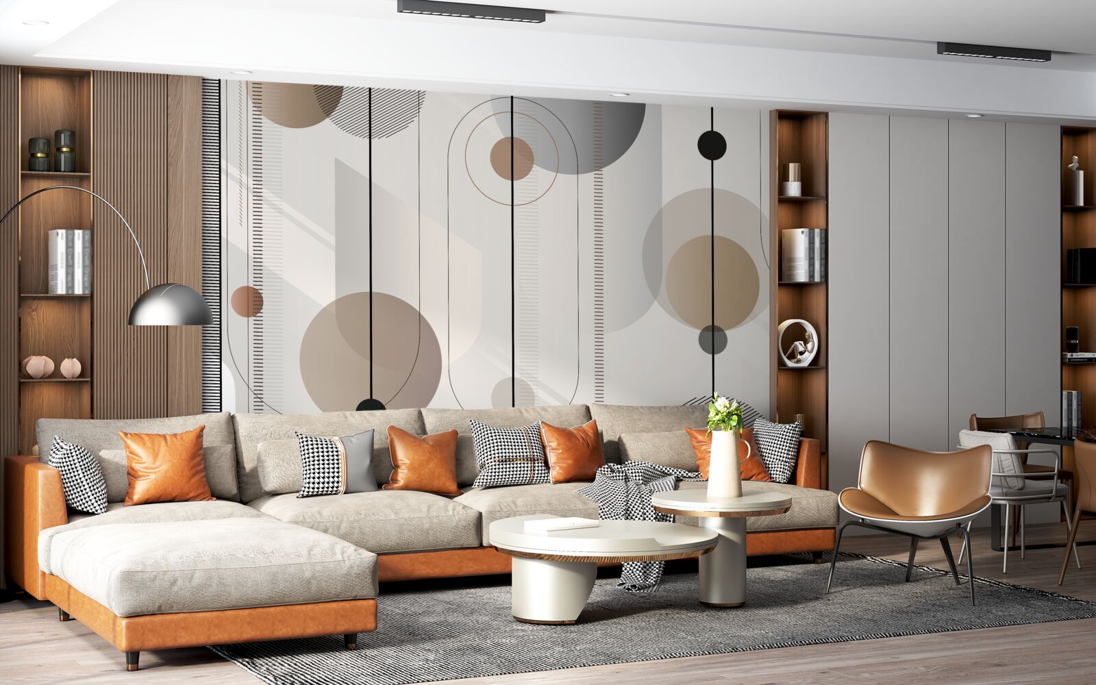 Papier peint lignes légères et cercles abstraits