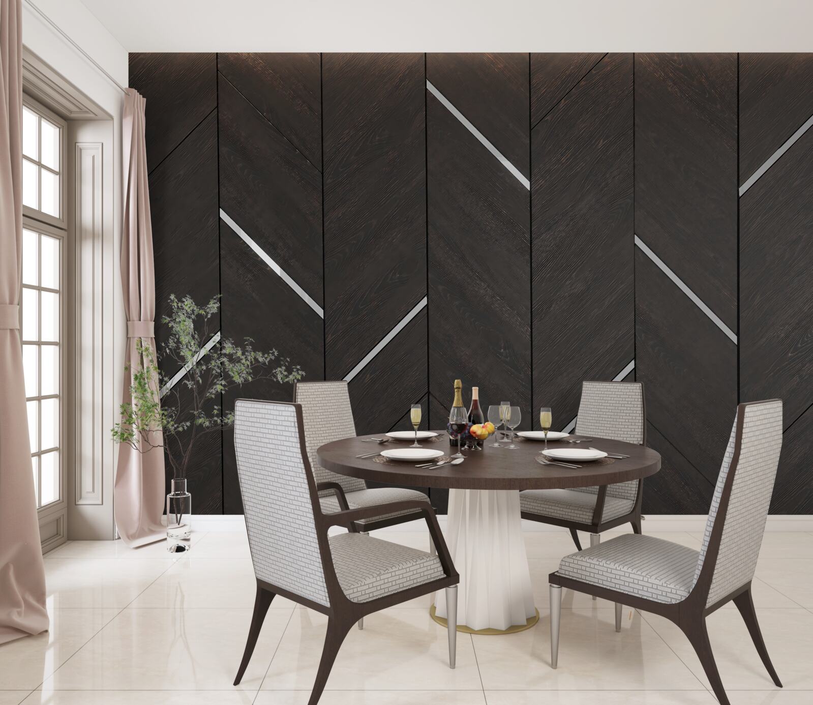 Papier peint le parquet est noir avec des rayures blanches