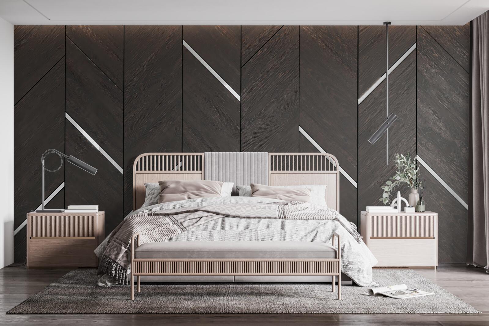 Papier peint le parquet est noir avec des rayures blanches