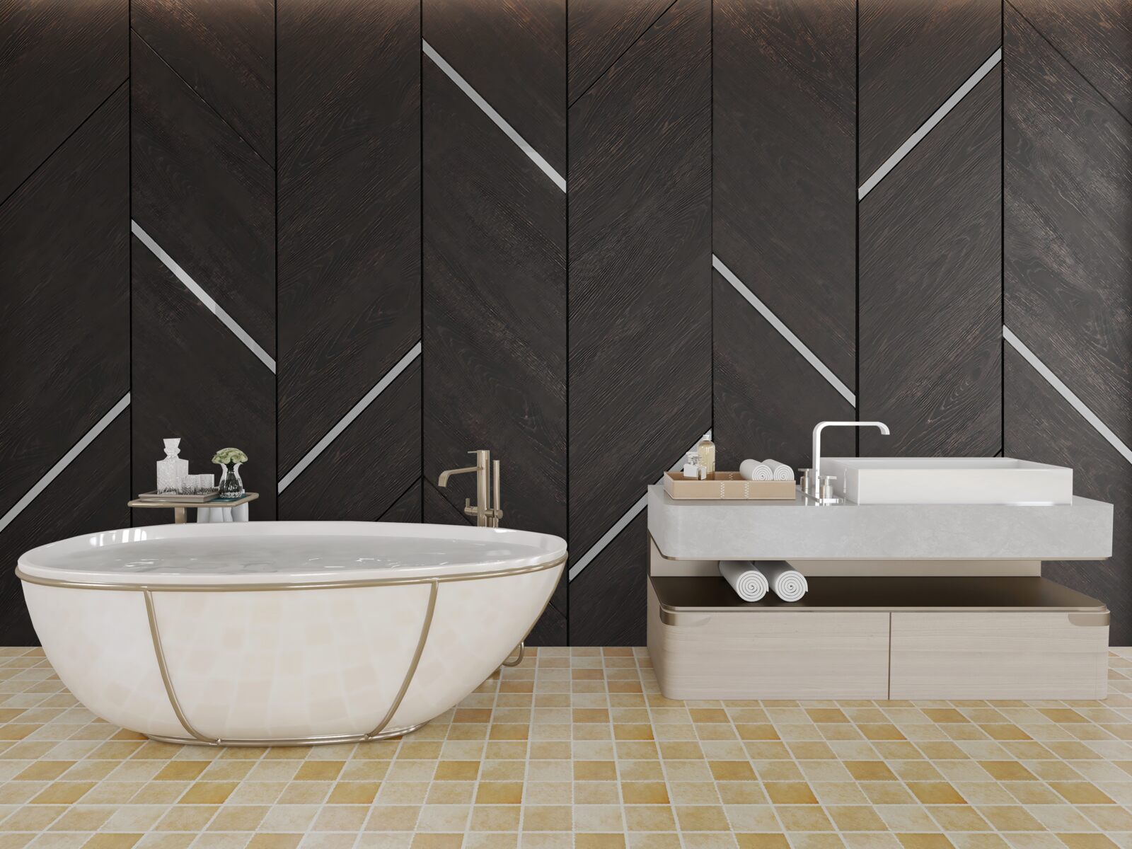 Papier peint le parquet est noir avec des rayures blanches